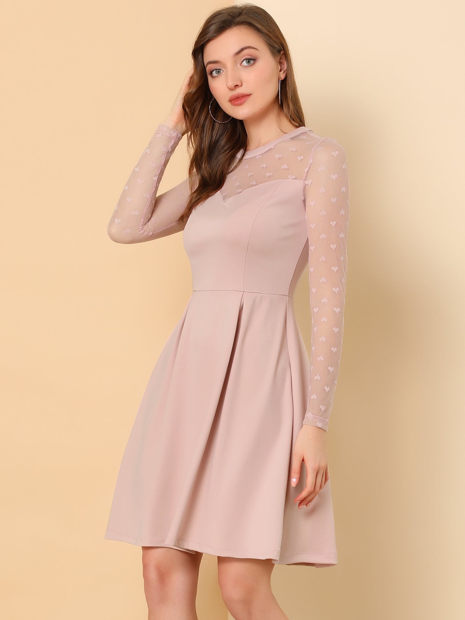 Heart Mesh Sheer Long Sleeve Gothic Cocktail Skater Mini Dress