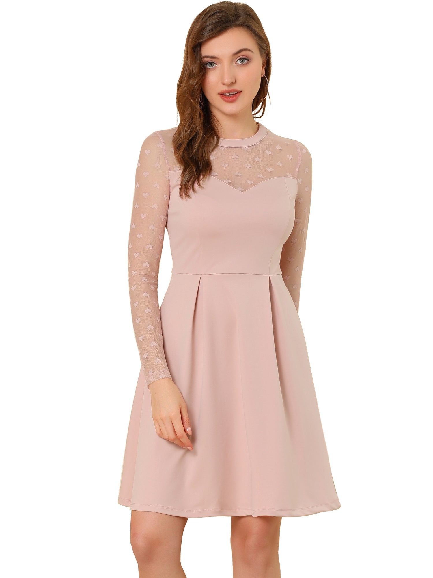 Heart Mesh Sheer Long Sleeve Gothic Cocktail Skater Mini Dress