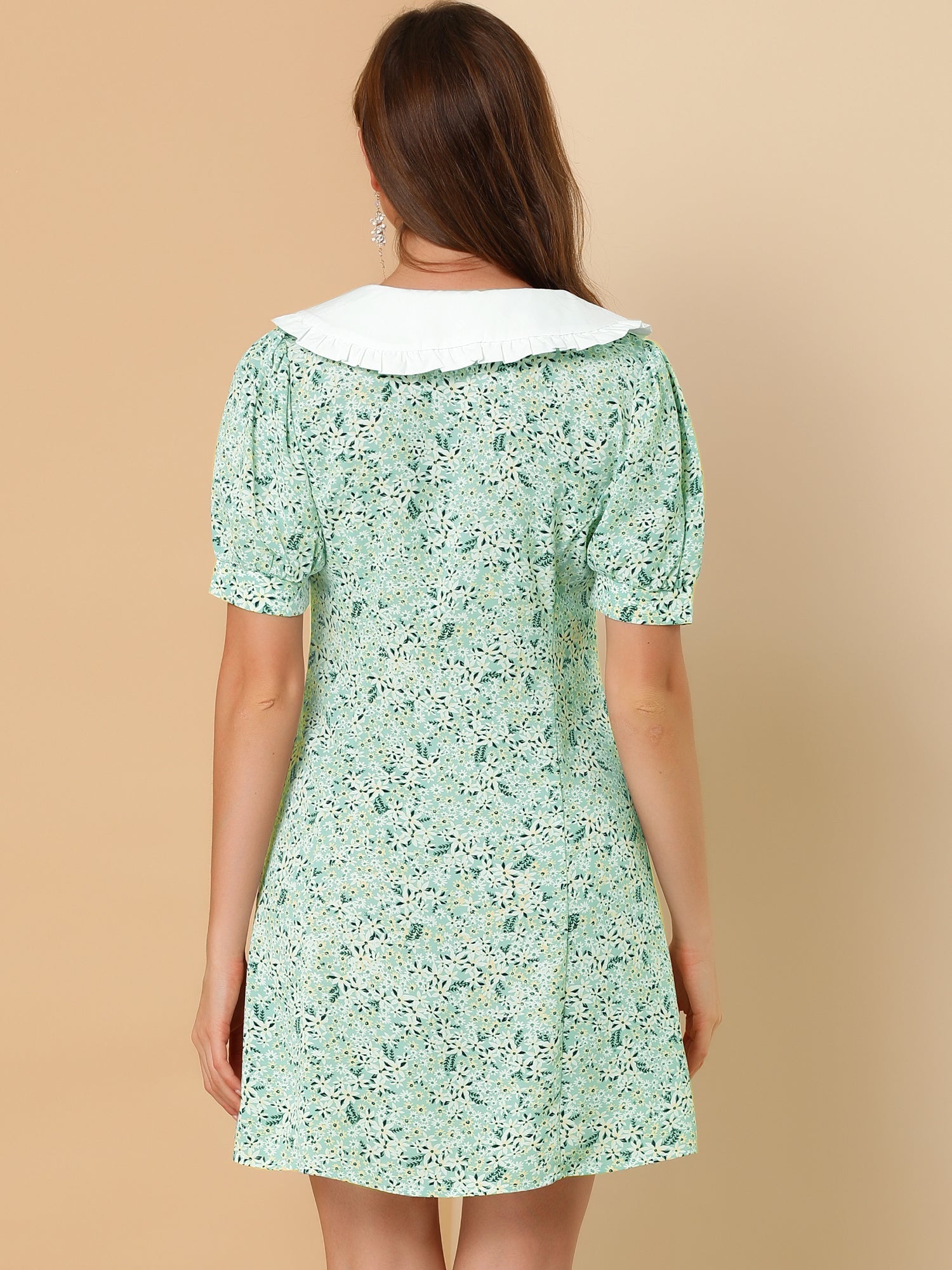 Peter Pan Collar Flowy Short Sleeve Ruffle Summer Floral Shirt Dress