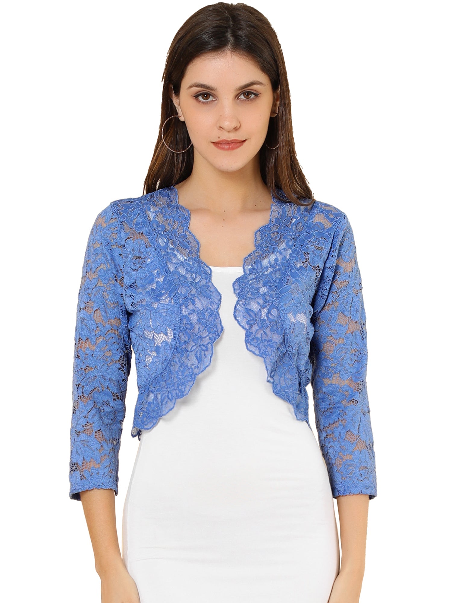 Lace 3/4 Sleeves Sheer Floral Cropped Bolero Shrug