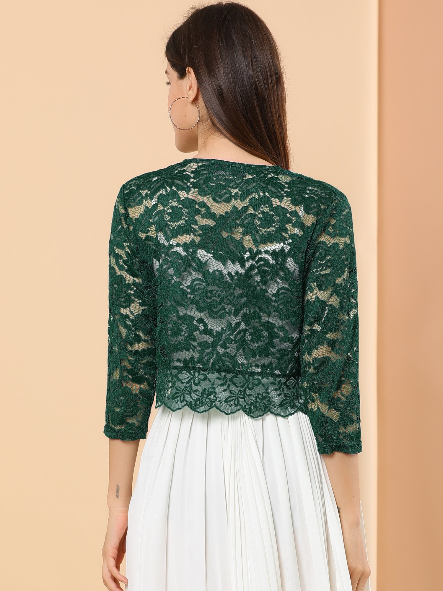 Lace 3/4 Sleeves Sheer Floral Cropped Bolero Shrug
