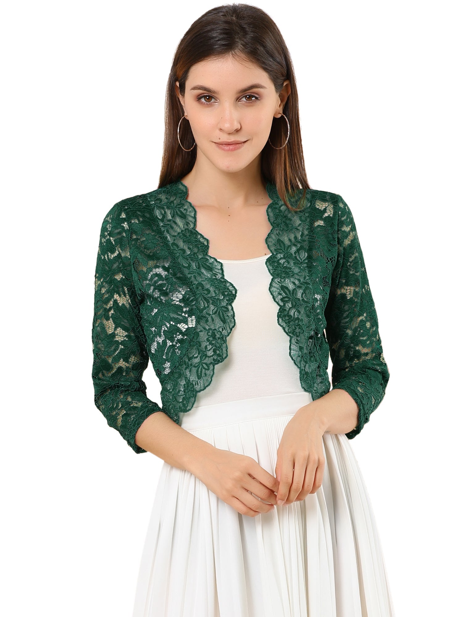 Lace 3/4 Sleeves Sheer Floral Cropped Bolero Shrug