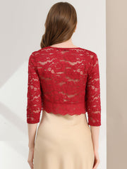 Lace 3/4 Sleeves Sheer Floral Cropped Bolero Shrug
