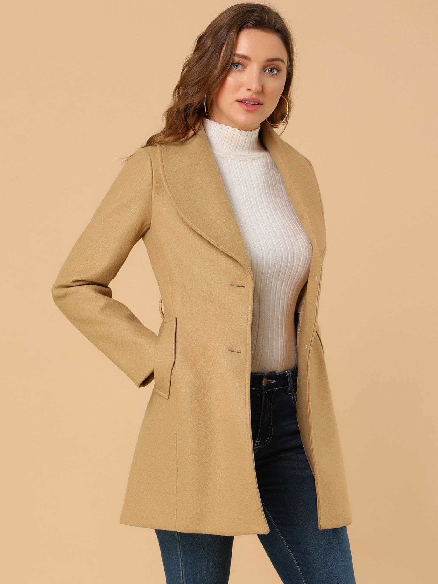 Shawl Collar Single Breasted Winter Long Belted Coat