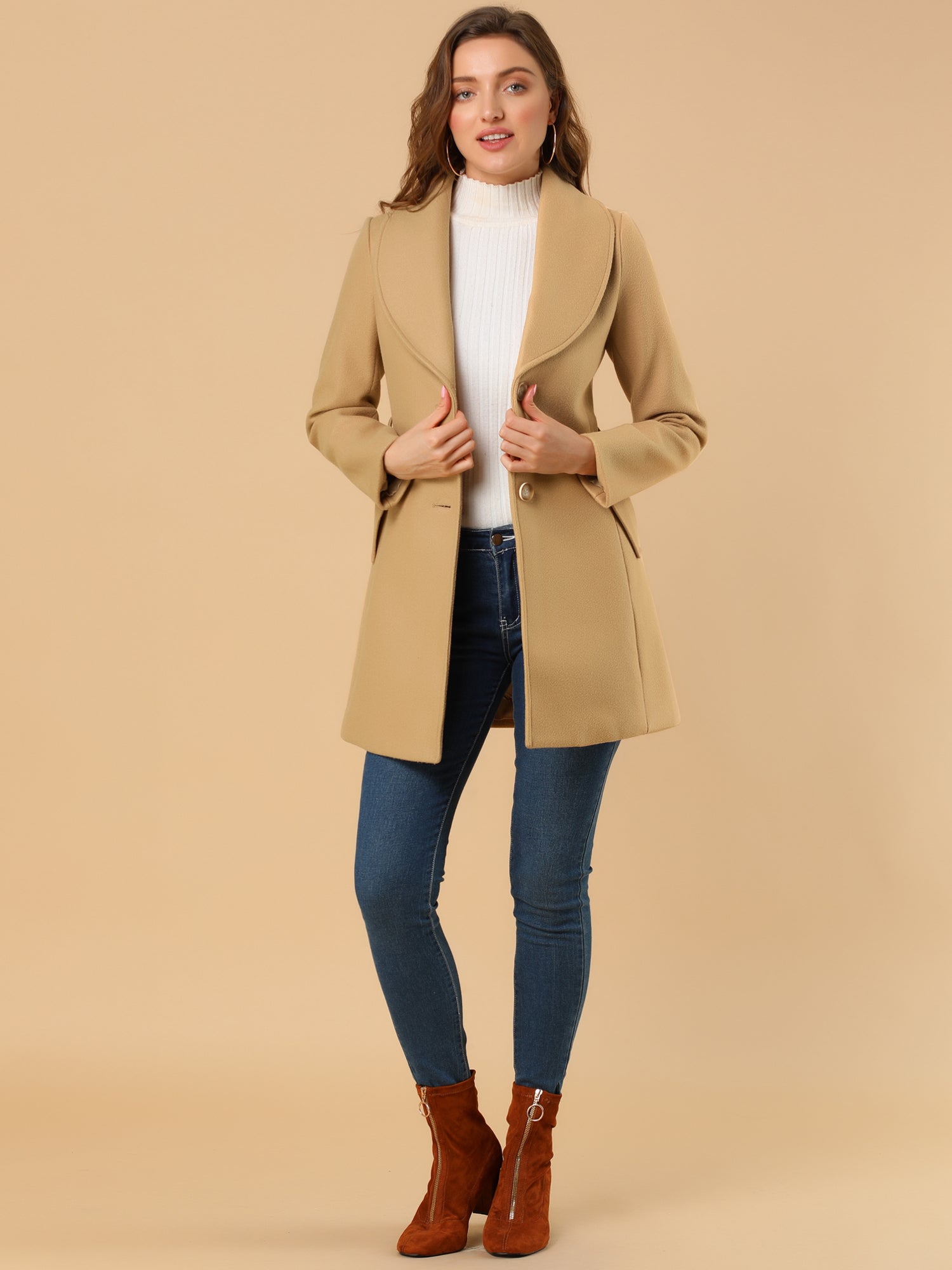 Shawl Collar Single Breasted Winter Long Belted Coat