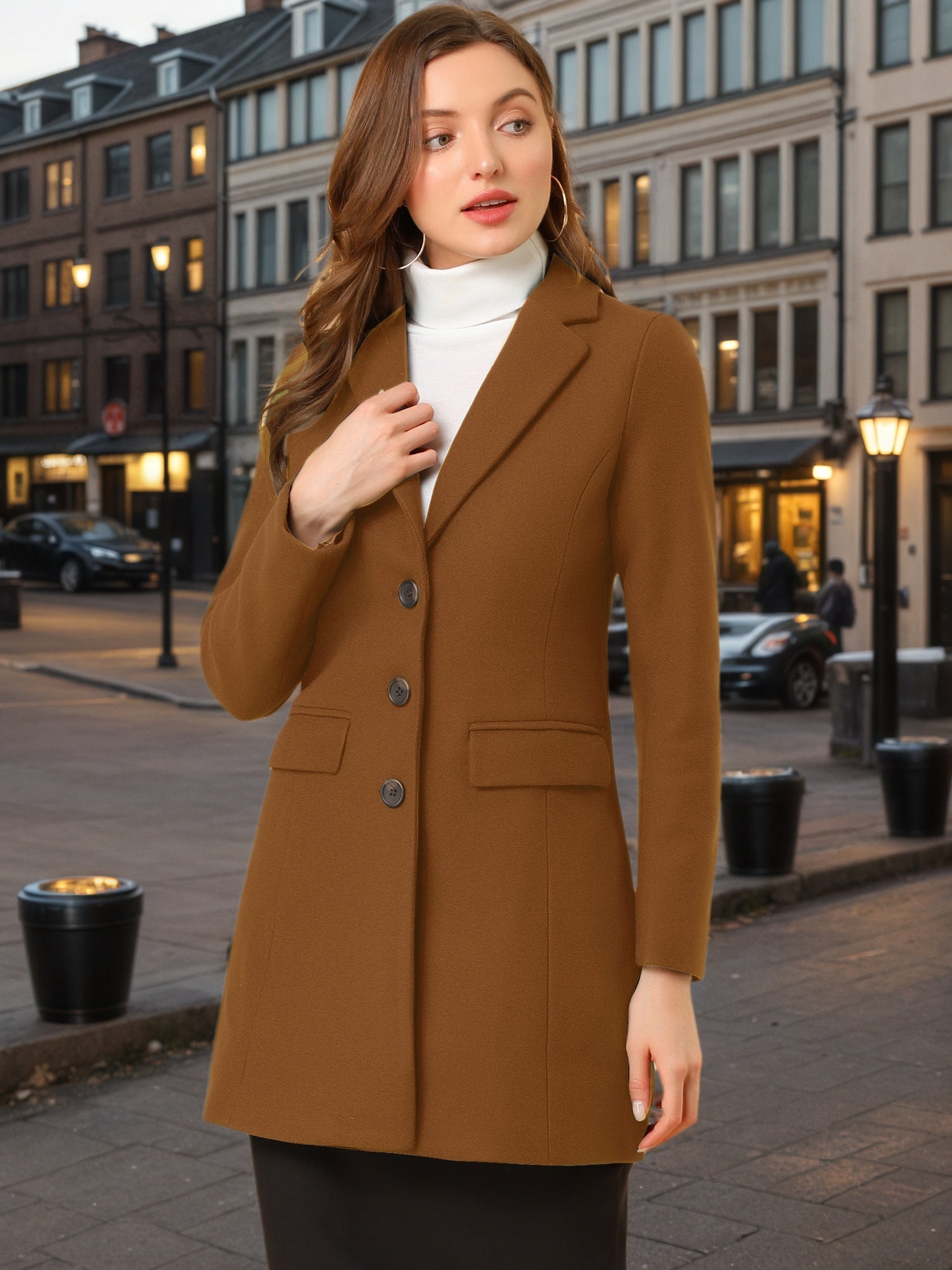 Notched Lapel Single Breasted Outwear Winter Pea Coat