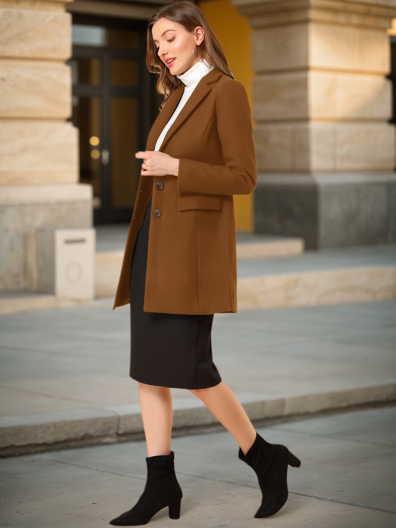Notched Lapel Single Breasted Outwear Winter Pea Coat