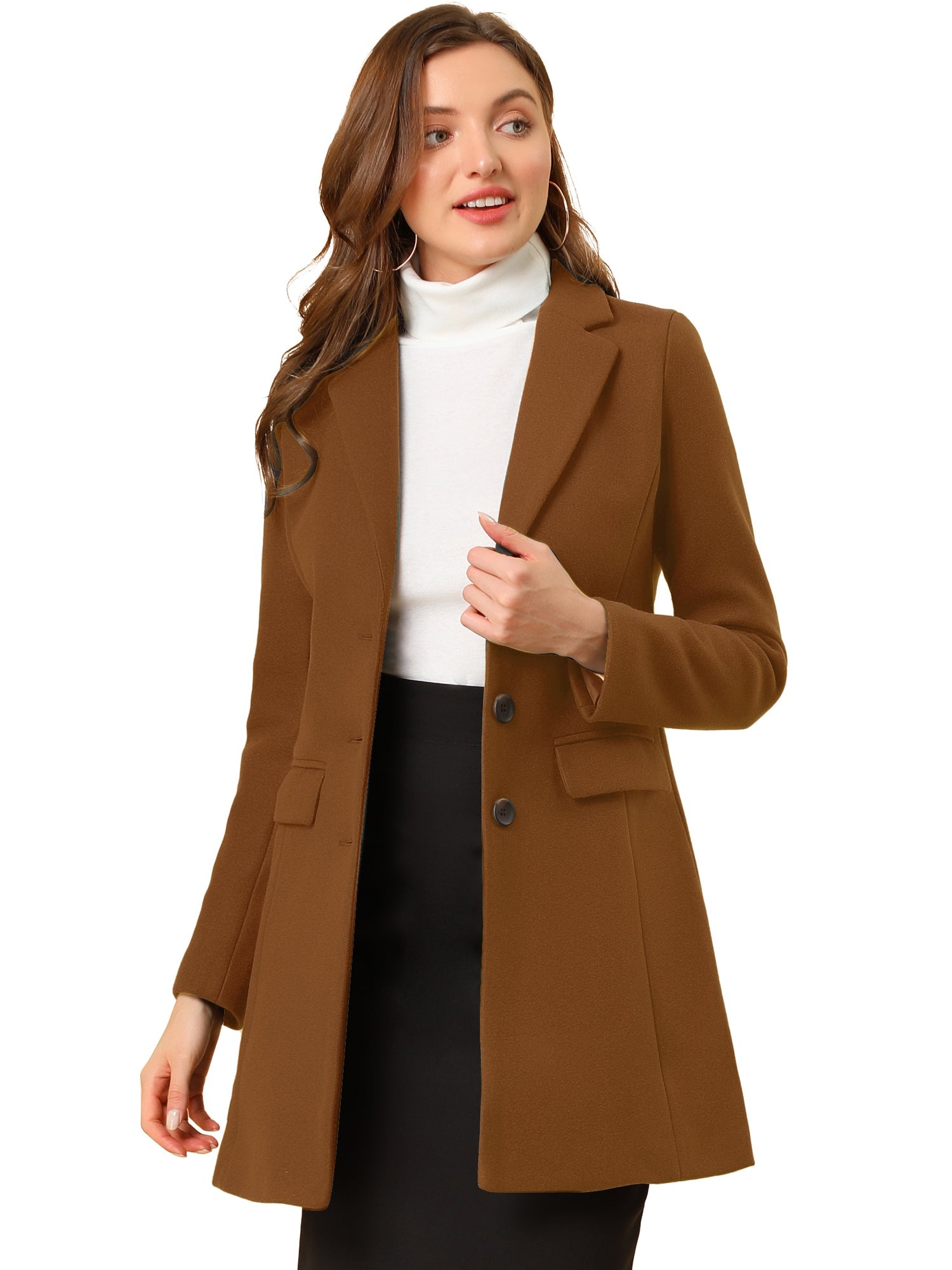 Notched Lapel Single Breasted Outwear Winter Pea Coat