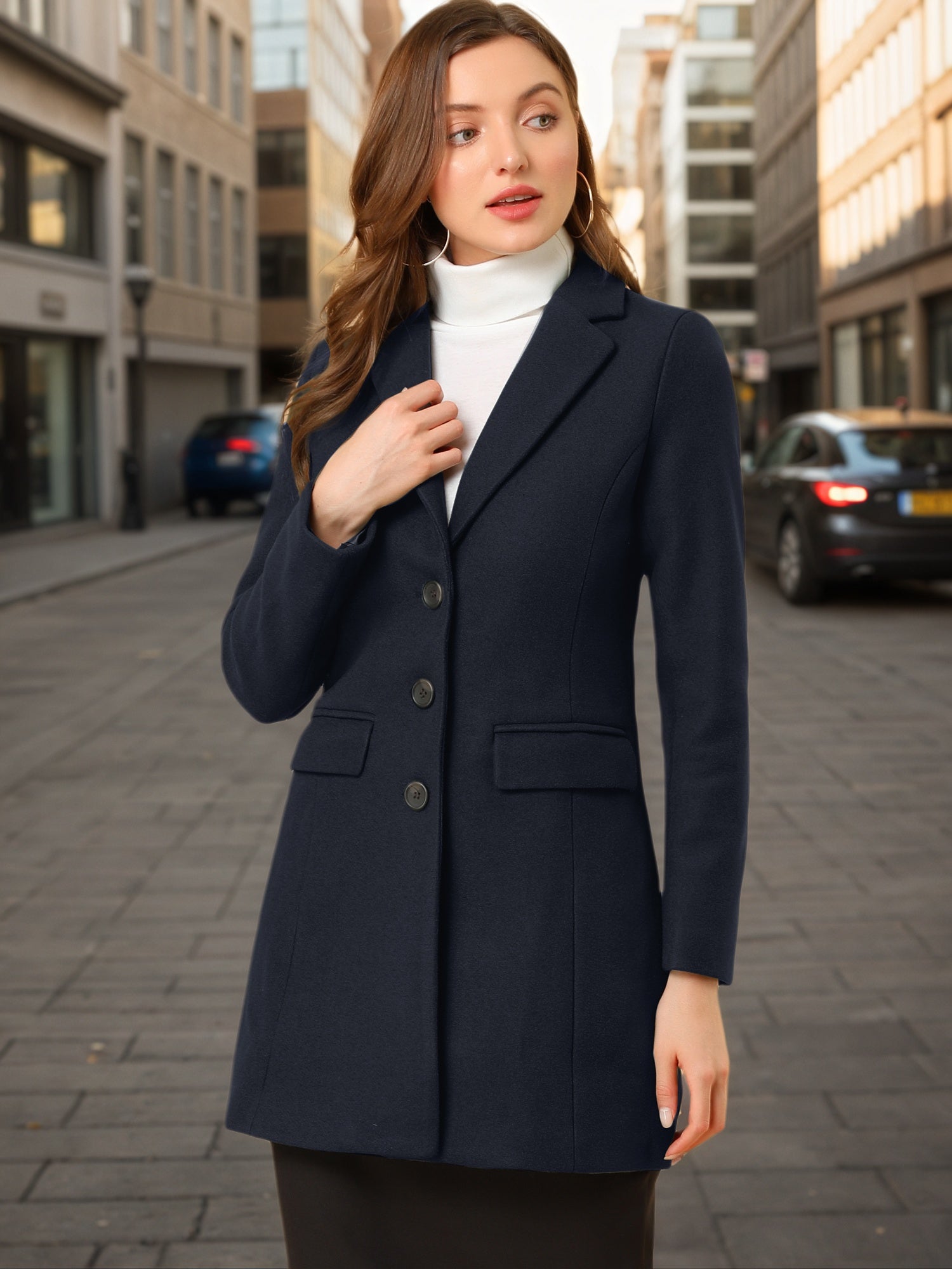 Notched Lapel Single Breasted Outwear Winter Pea Coat