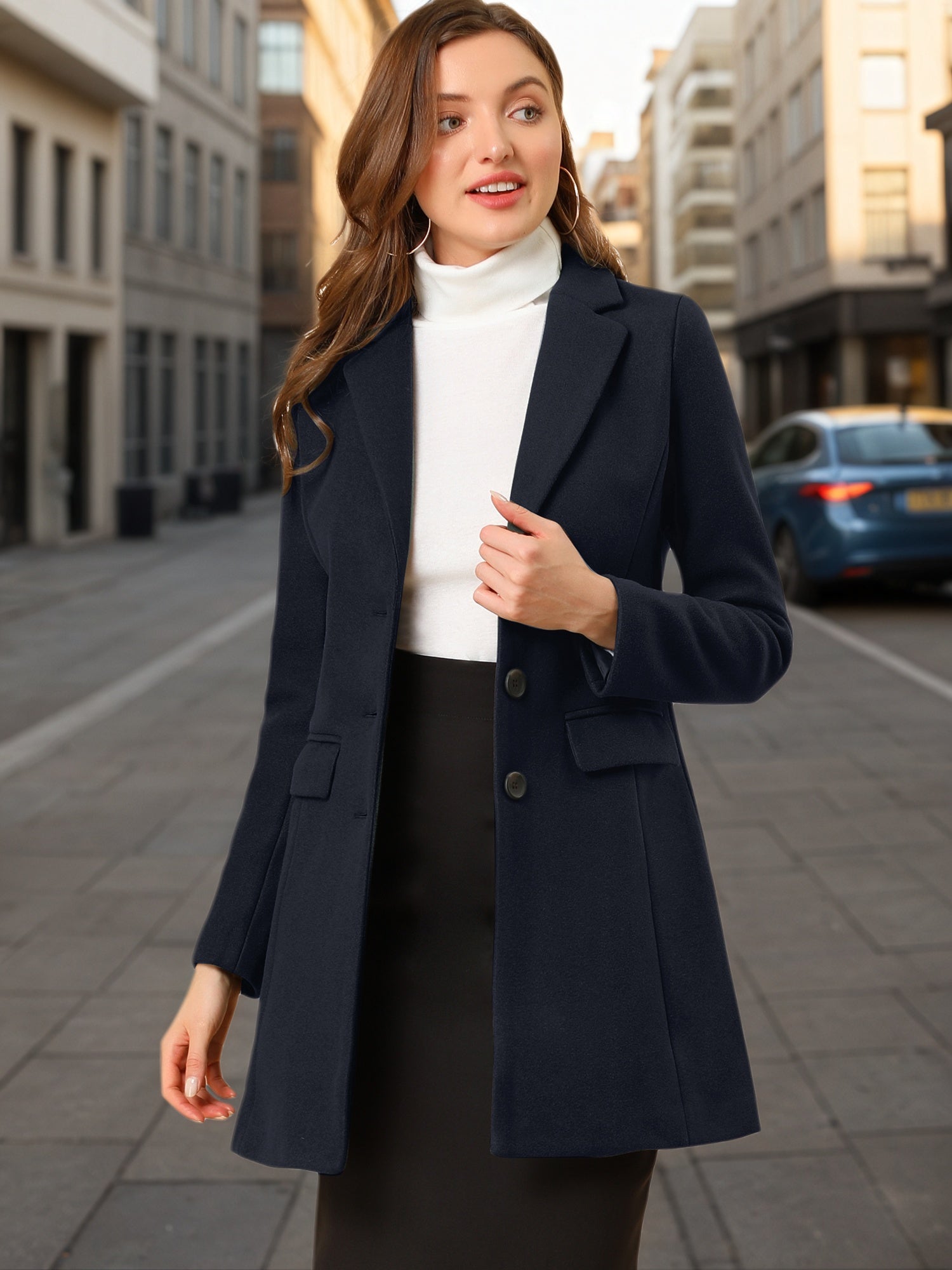 Notched Lapel Single Breasted Outwear Winter Pea Coat