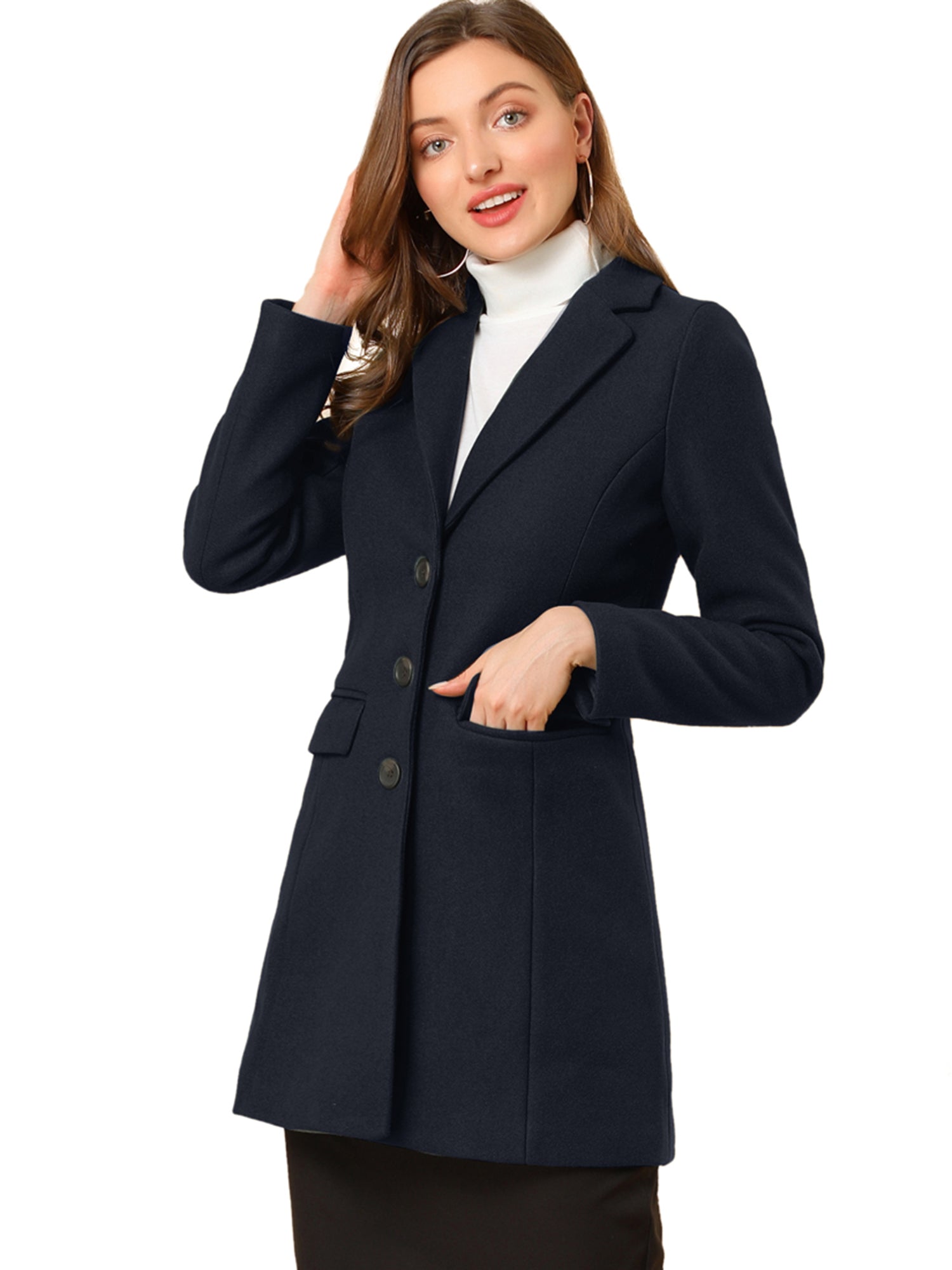 Notched Lapel Single Breasted Outwear Winter Pea Coat