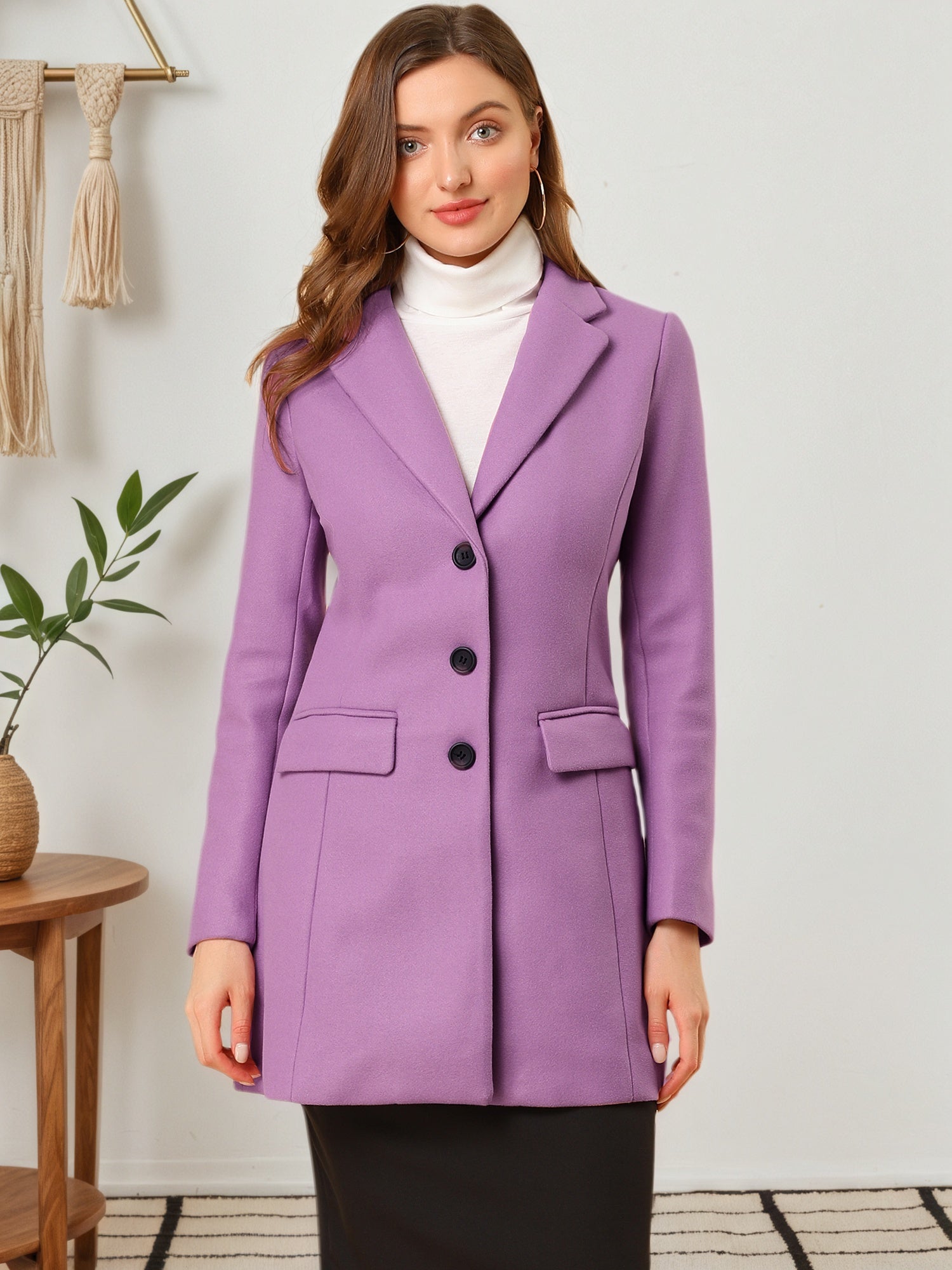 Notched Lapel Single Breasted Outwear Winter Pea Coat