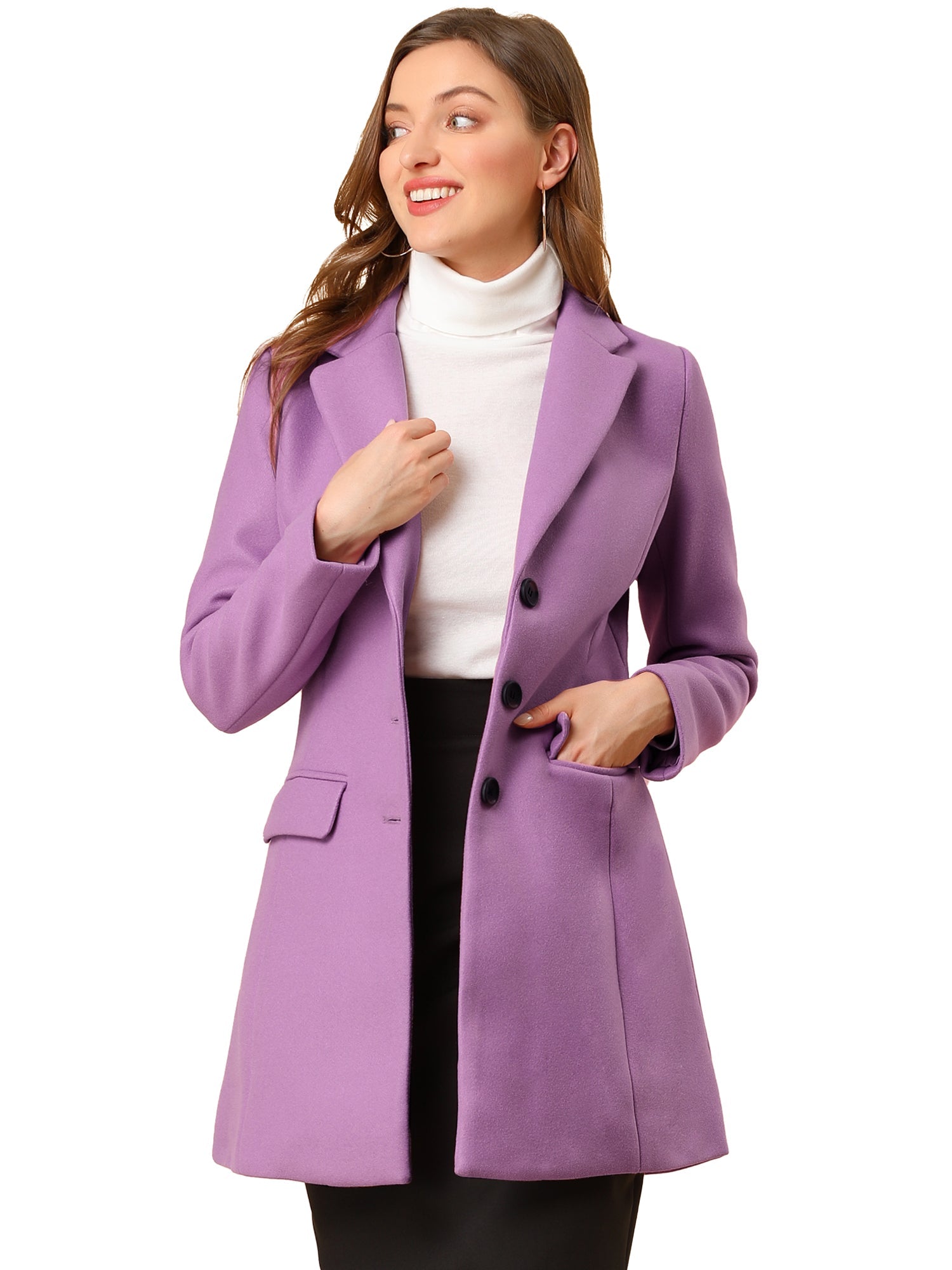Notched Lapel Single Breasted Outwear Winter Pea Coat