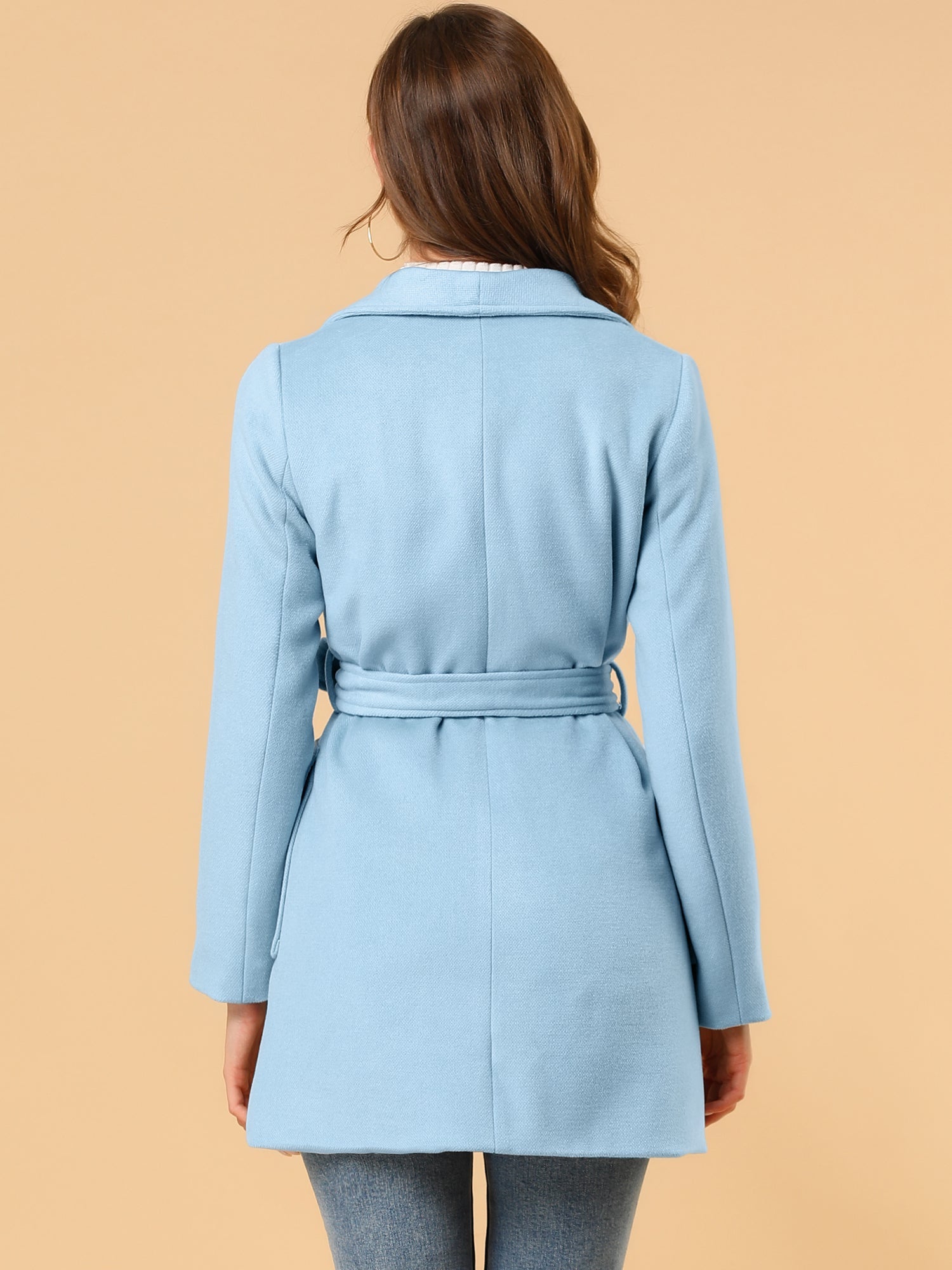 Shawl Collar Lapel Double Breasted Winter Belted Coat with Pockets