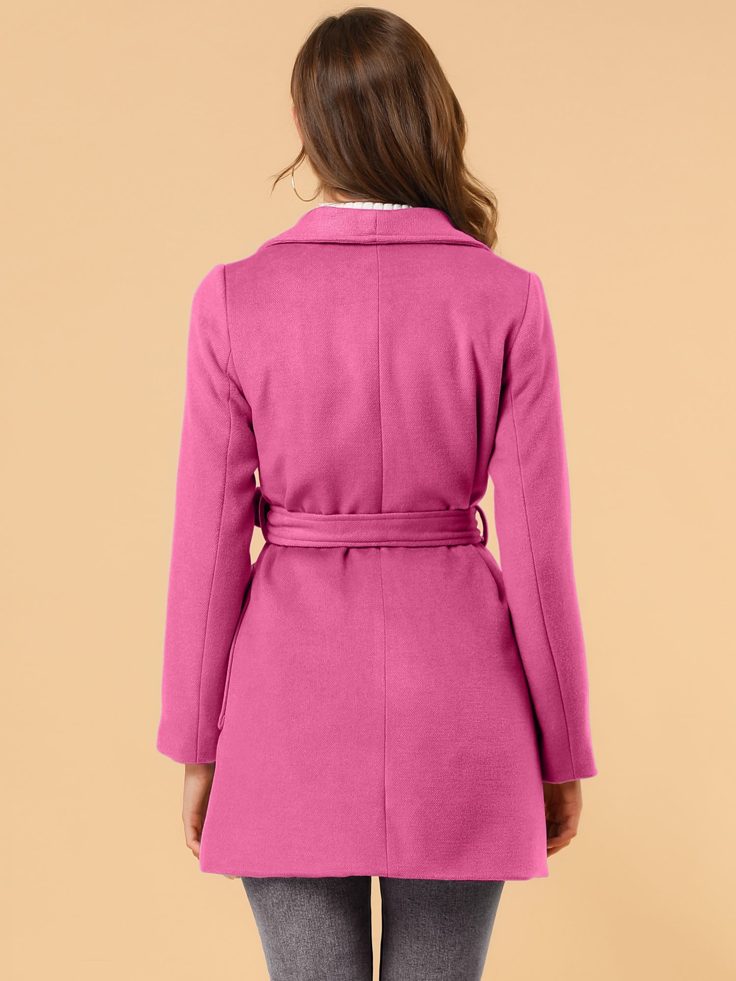 Shawl Collar Lapel Double Breasted Winter Belted Coat with Pockets
