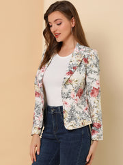 Open Front Notch Lapel Floral Business Casual Suit Blazer