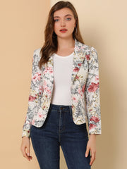 Open Front Notch Lapel Floral Business Casual Suit Blazer