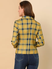 Business Casual Open Front Notch Lapel Plaid Suit Blazer