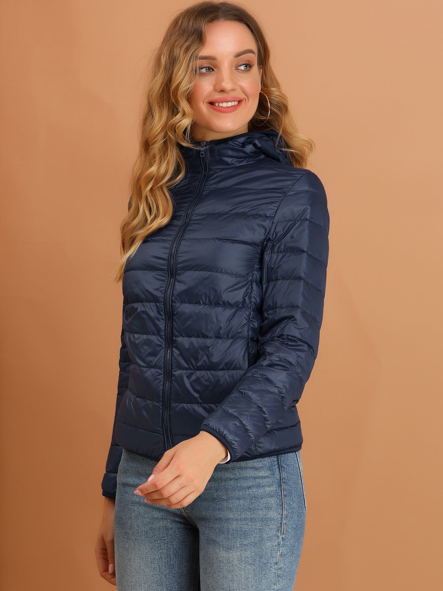 Hooded Packable Long Sleeve Zip Up Down Winter Lightweight Jacket