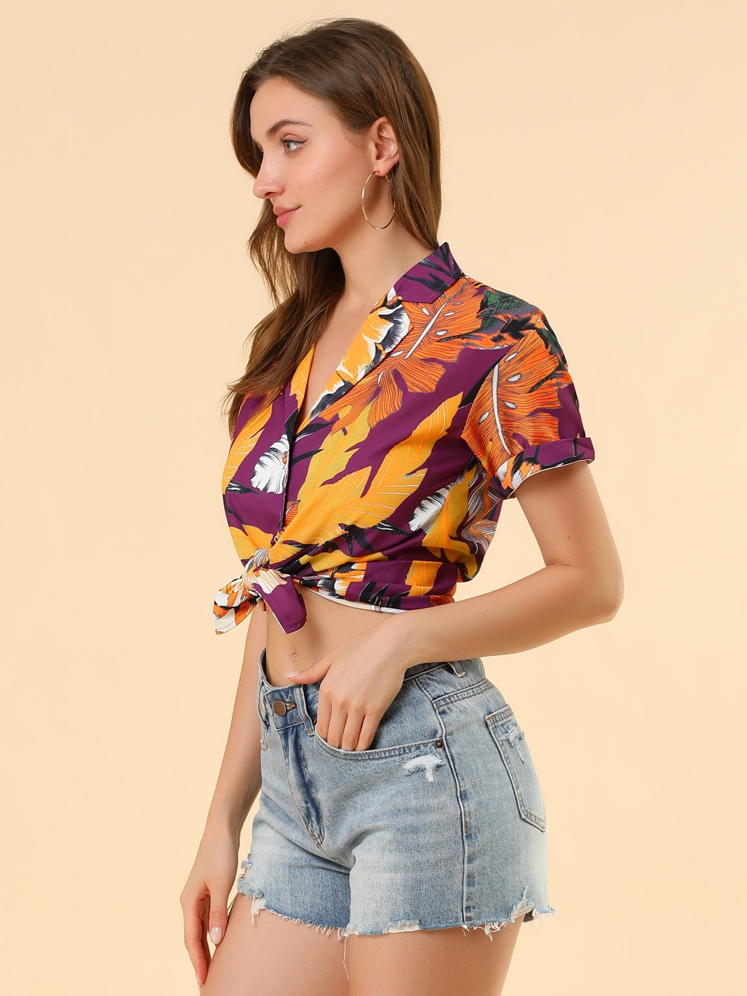 Hawaiian Floral Leaves Tropical Button Down Shirt