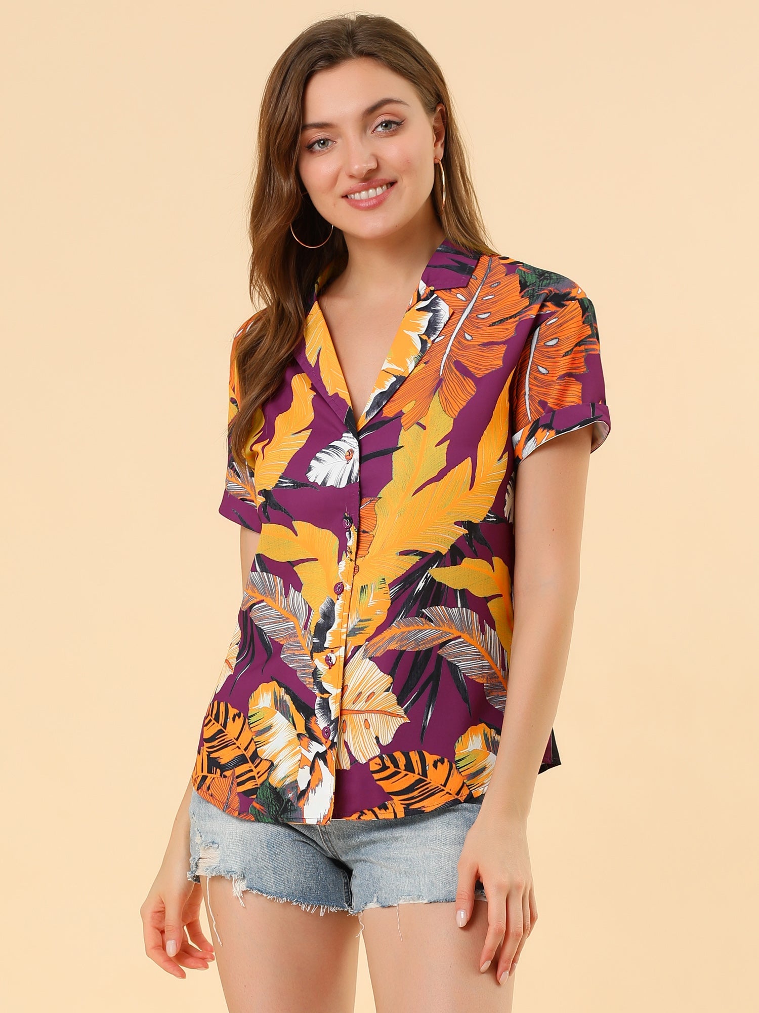 Hawaiian Floral Leaves Tropical Button Down Shirt