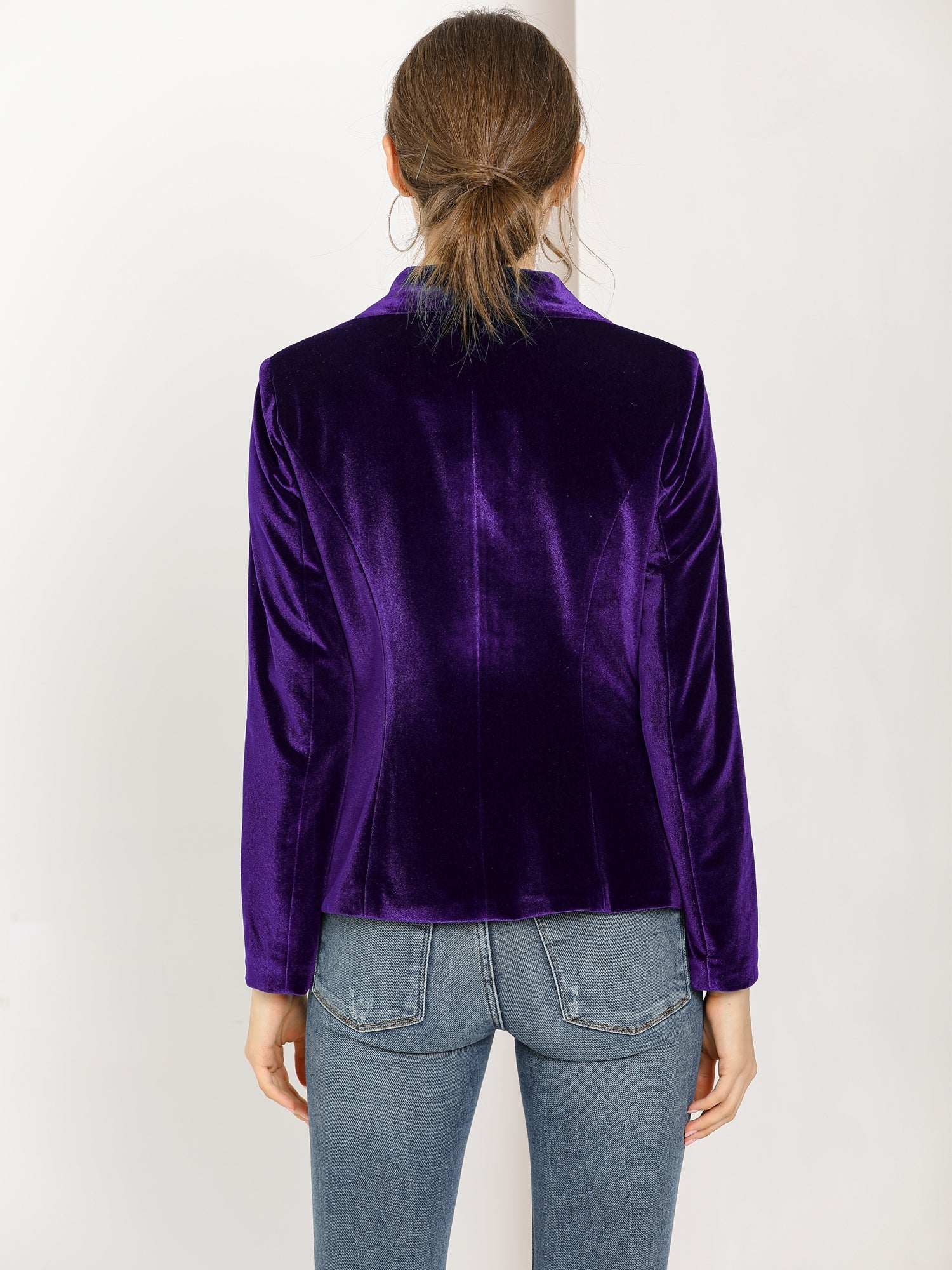 Shawl Collar Single Button Velvet Solid Office Work Jacket Blazer