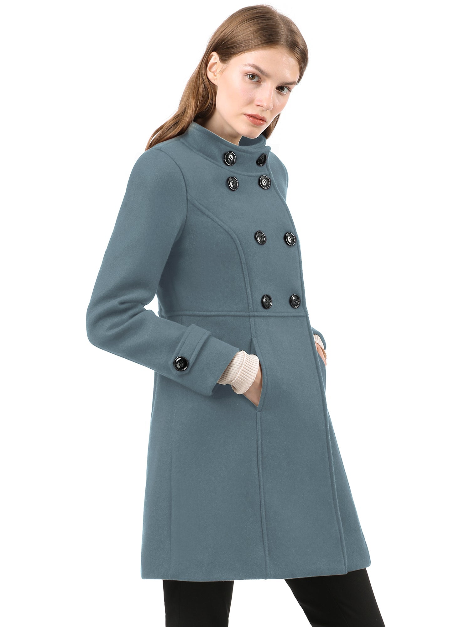 Stand Collar Double Breasted Slant Pockets Trendy Outwear Winter Coat