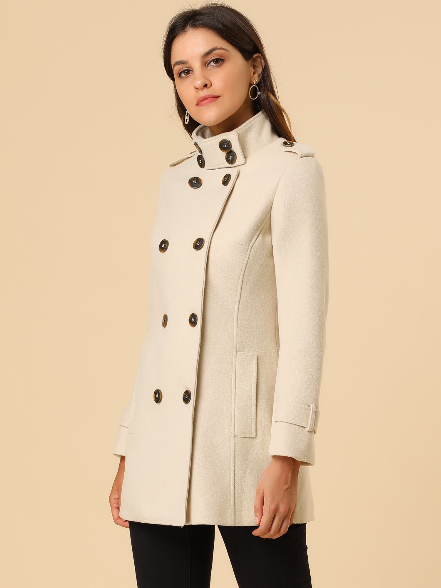 Stand Collar Double Breasted Trendy Belted Winter Coat