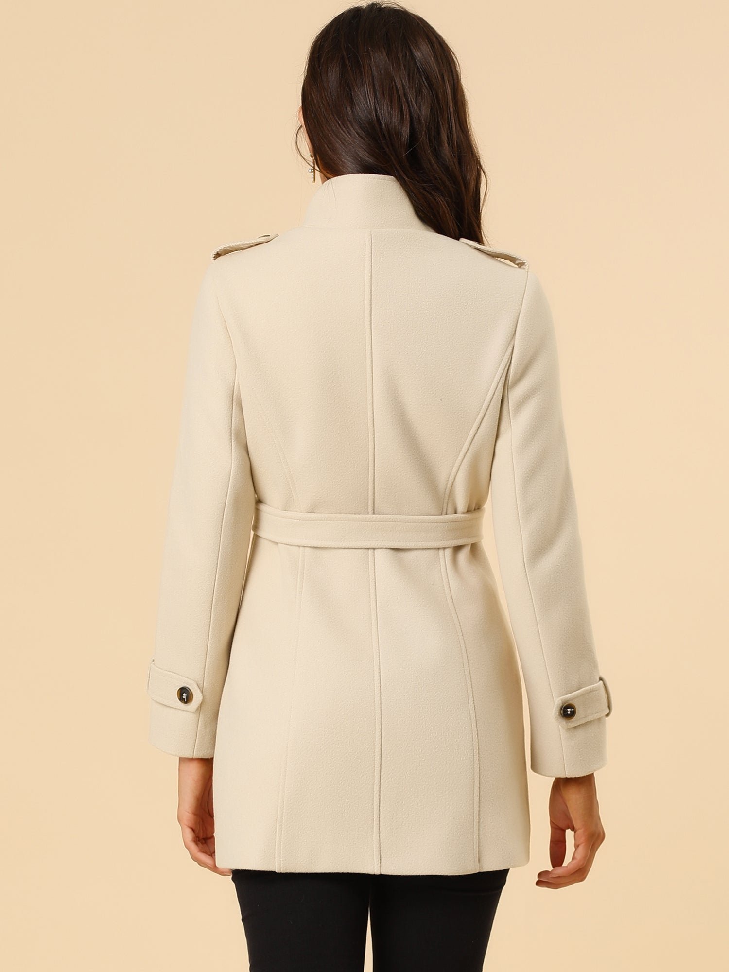 Stand Collar Double Breasted Trendy Belted Winter Coat