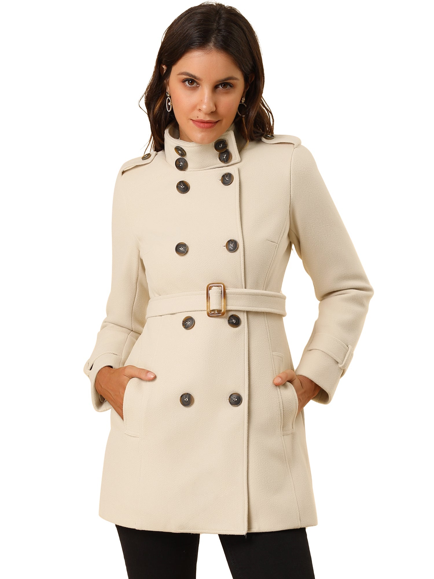 Stand Collar Double Breasted Trendy Belted Winter Coat
