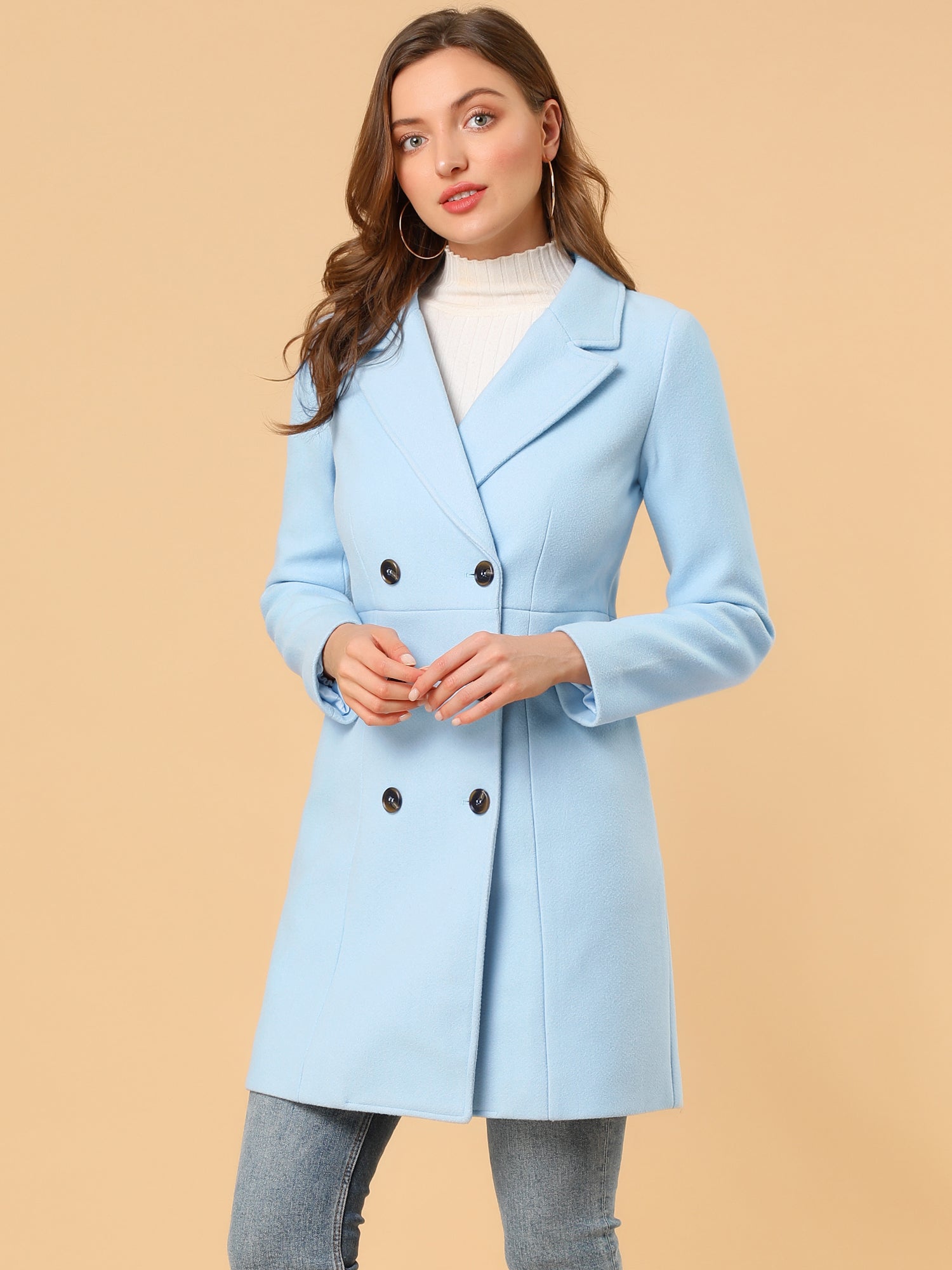 Notched Lapel Double Breasted Outwear Winter Long Coat