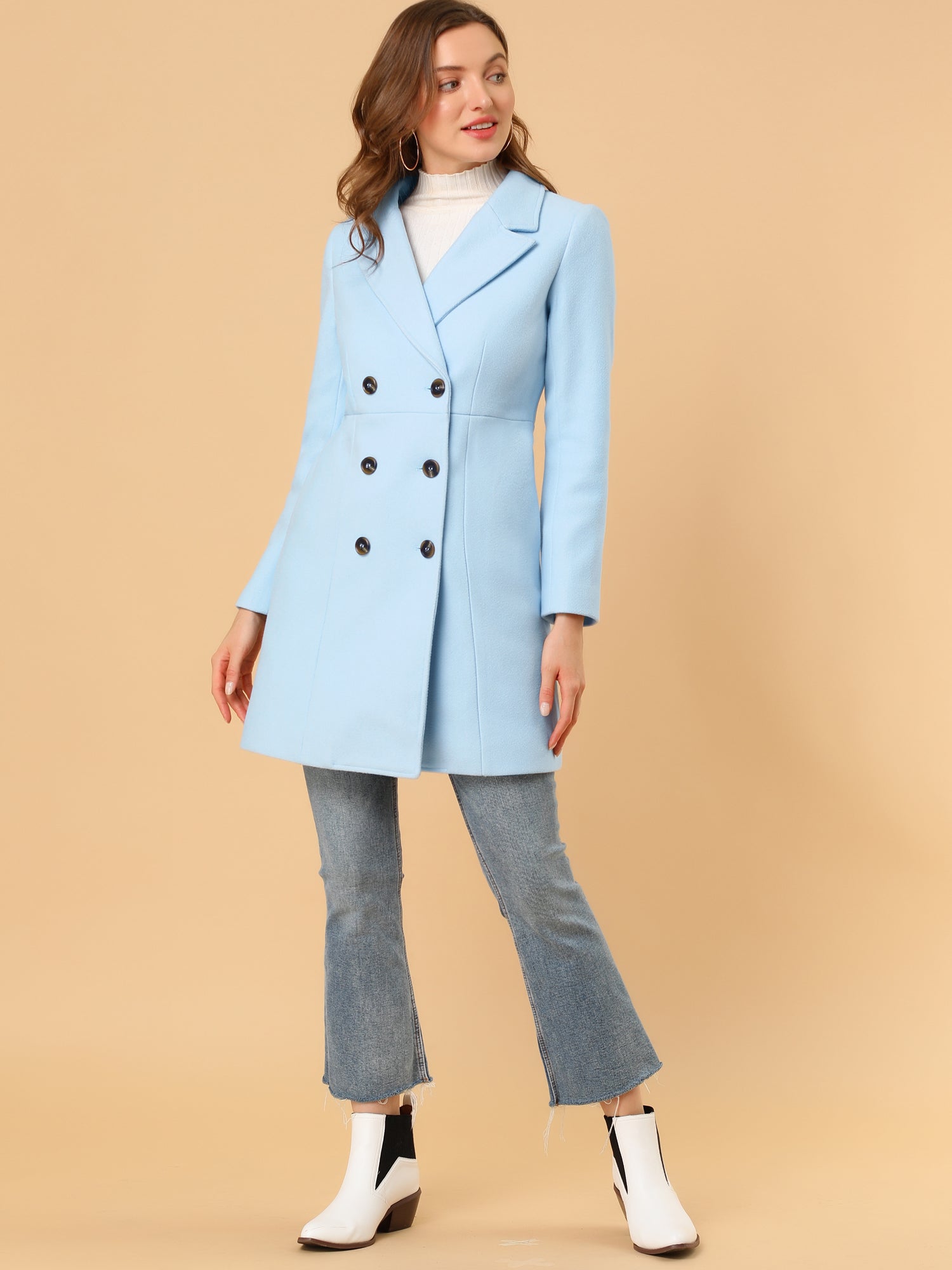 Notched Lapel Double Breasted Outwear Winter Long Coat