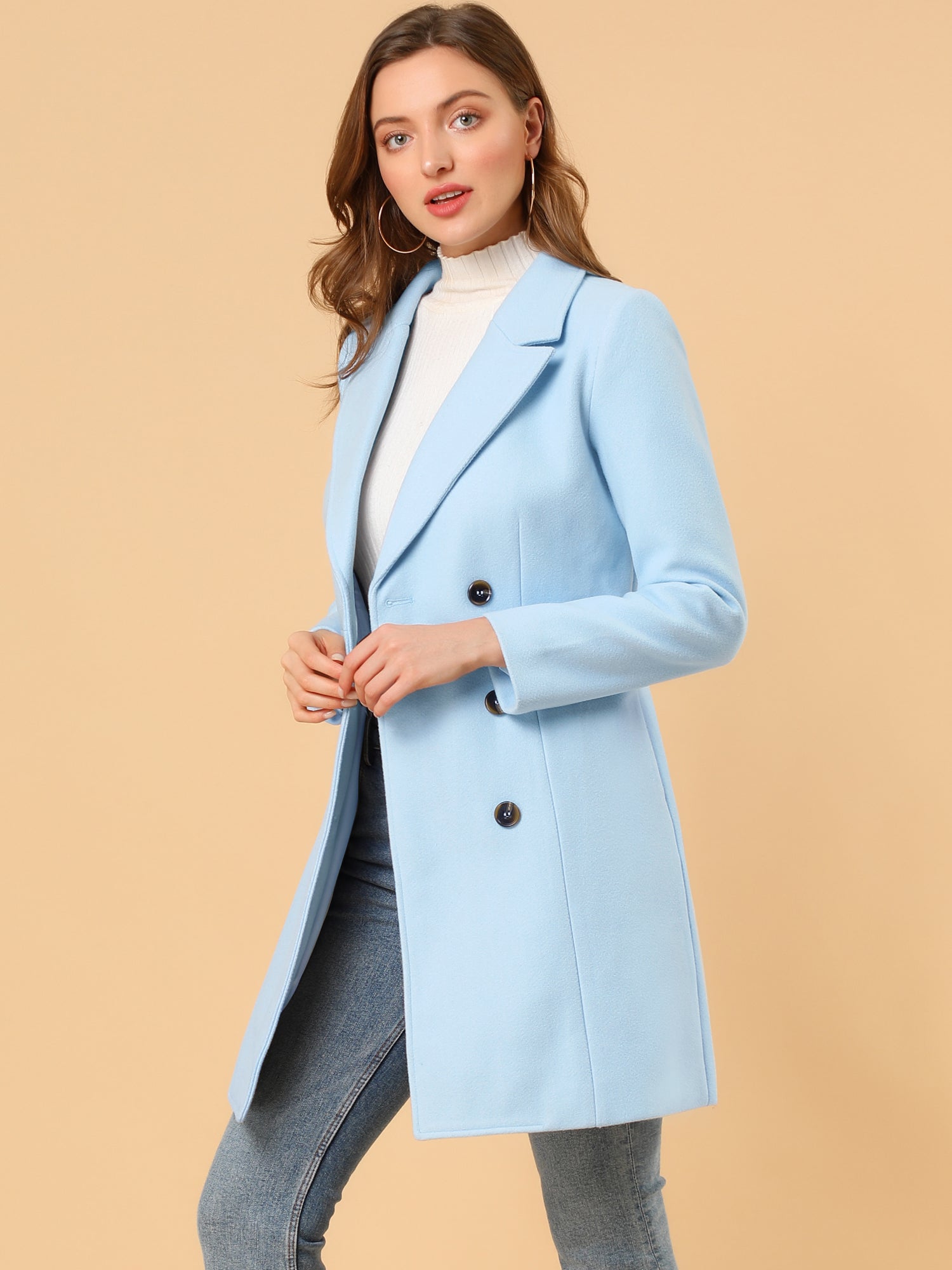 Notched Lapel Double Breasted Outwear Winter Long Coat
