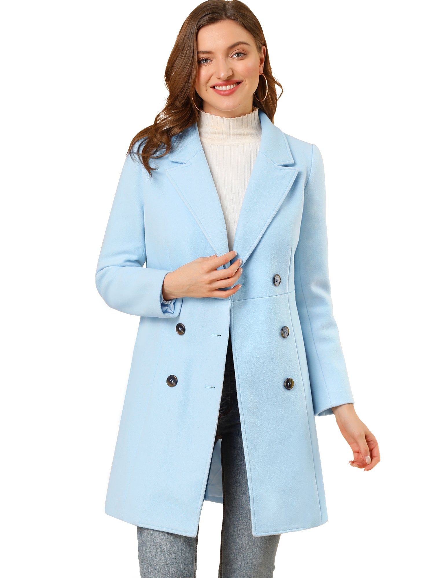 Notched Lapel Double Breasted Outwear Winter Long Coat