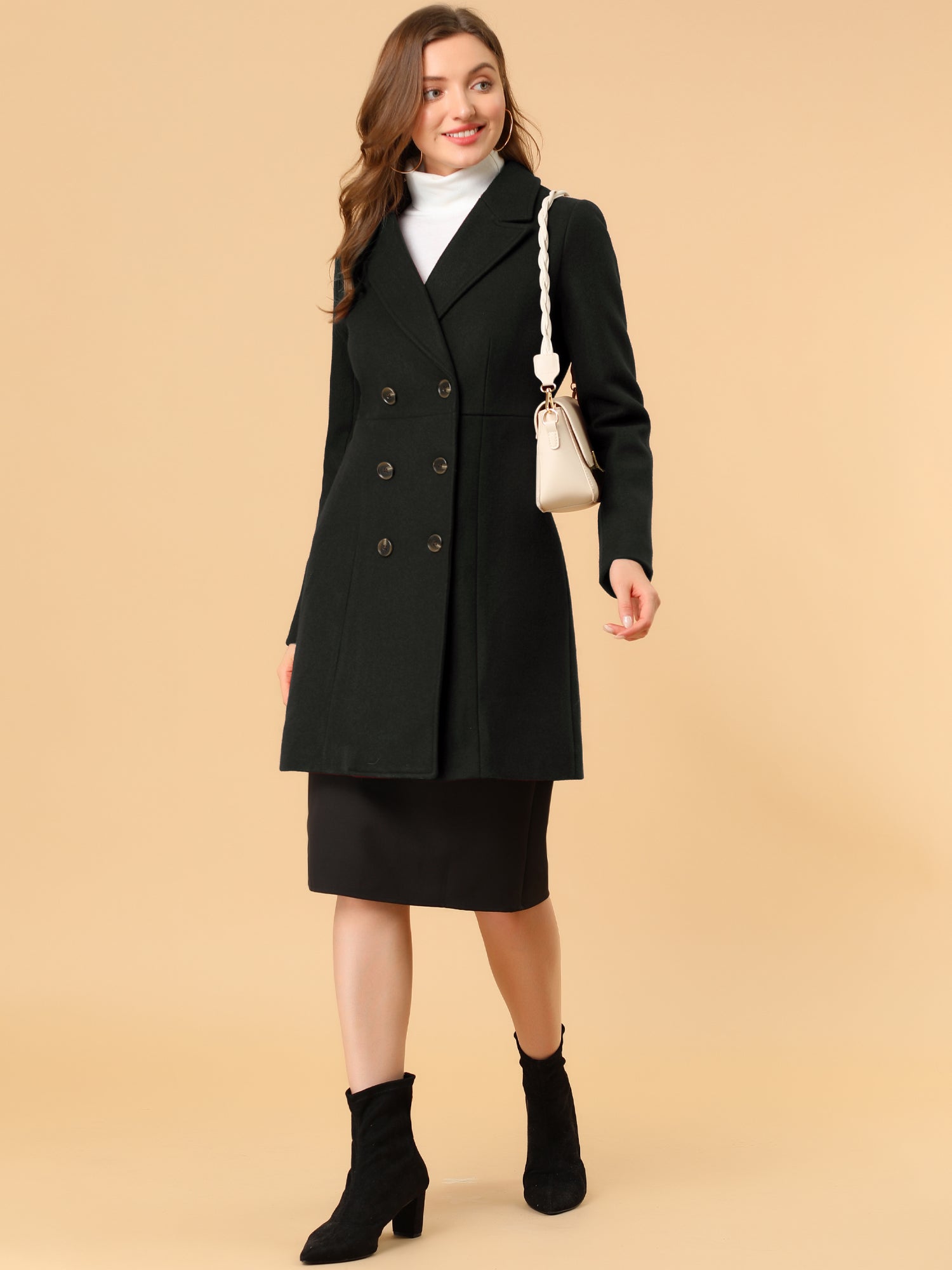 Notched Lapel Double Breasted Outwear Winter Long Coat