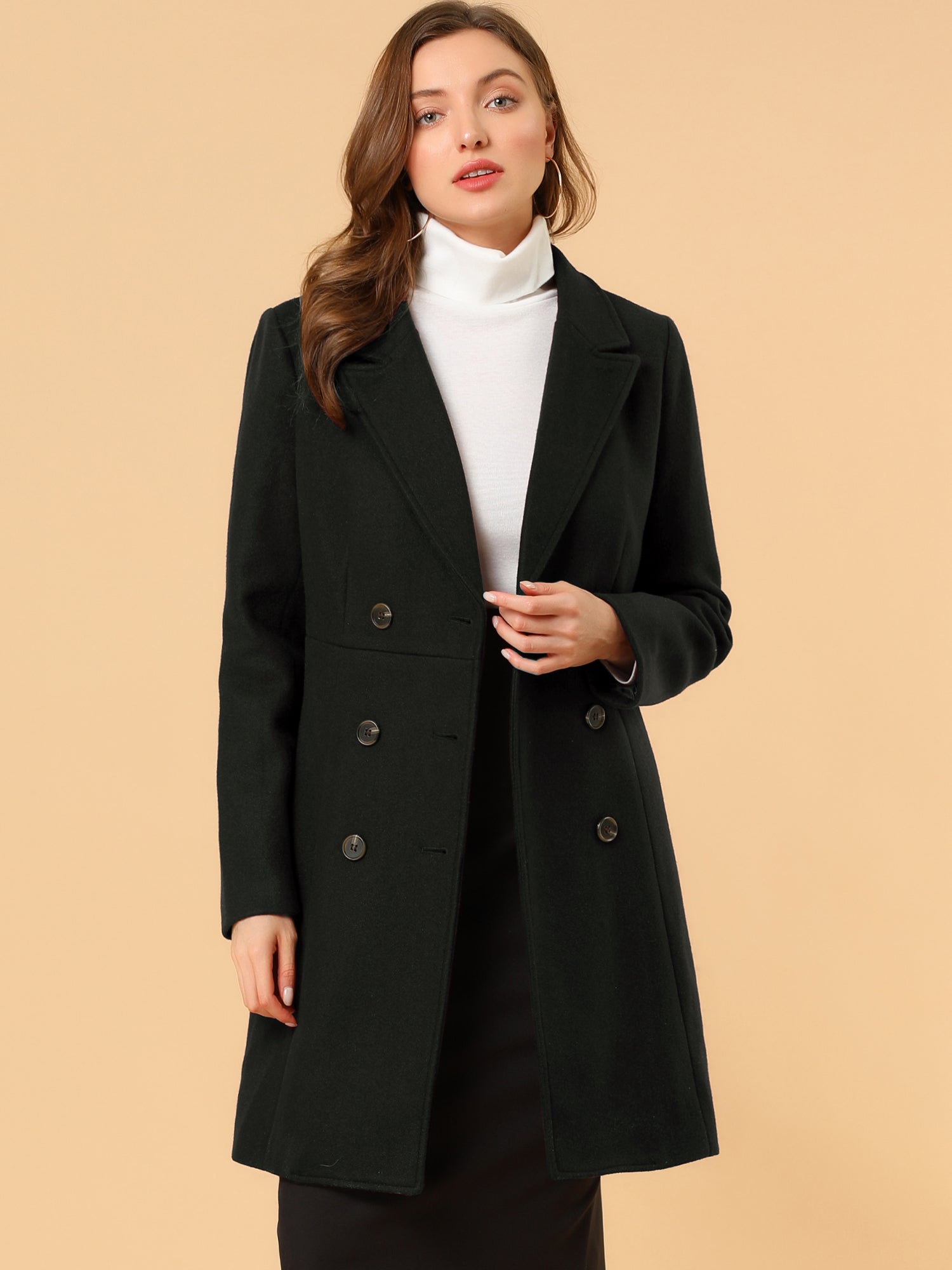 Notched Lapel Double Breasted Outwear Winter Long Coat