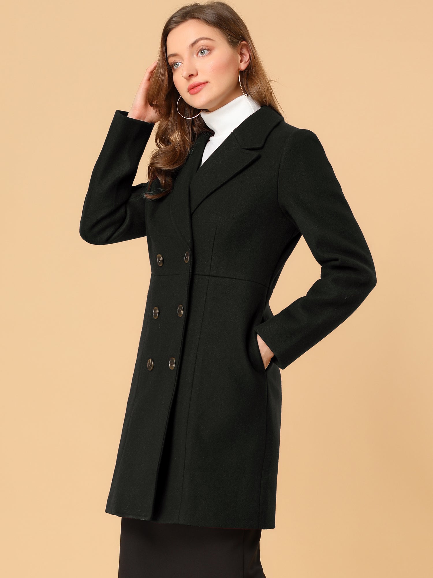 Notched Lapel Double Breasted Outwear Winter Long Coat