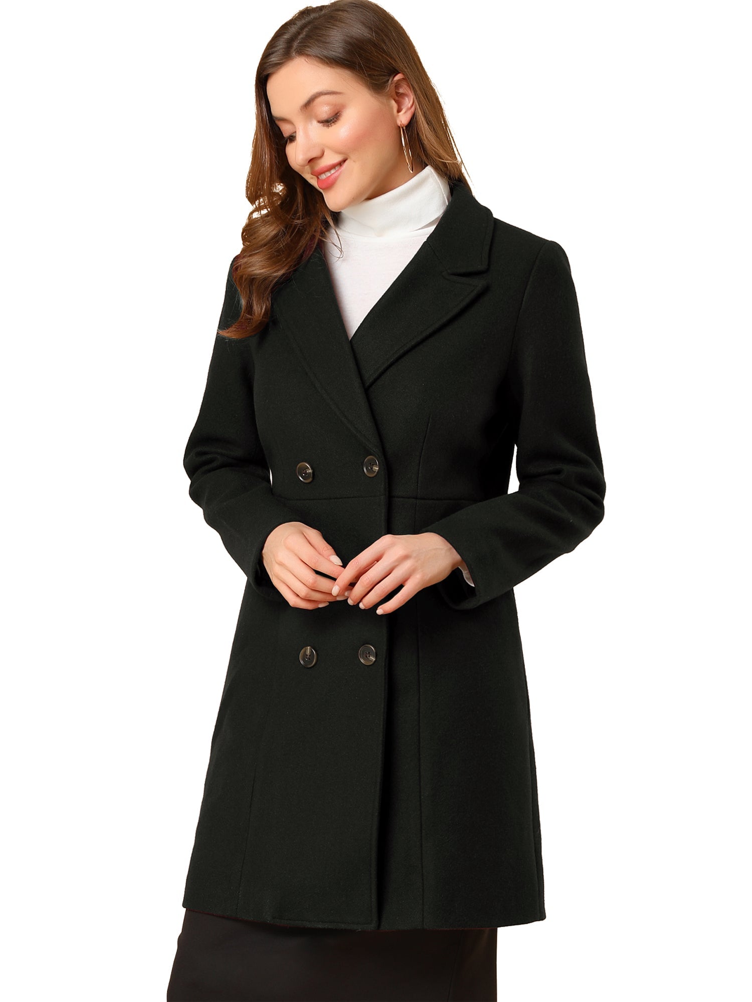 Notched Lapel Double Breasted Outwear Winter Long Coat