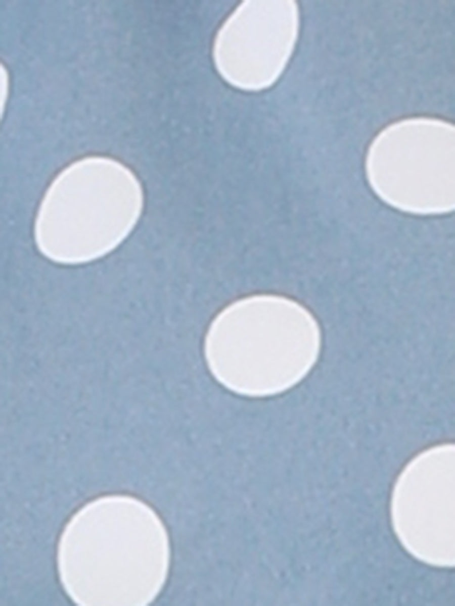 Polka Dots Stand Collar Pleat Keyhole Short Flare Sleeve Blouse