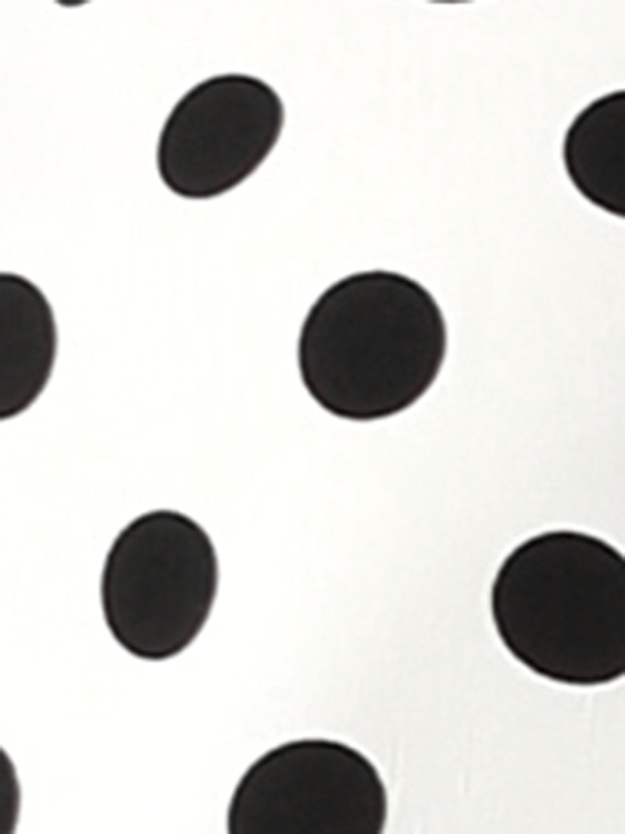 Polka Dots Stand Collar Pleat Keyhole Short Flare Sleeve Blouse