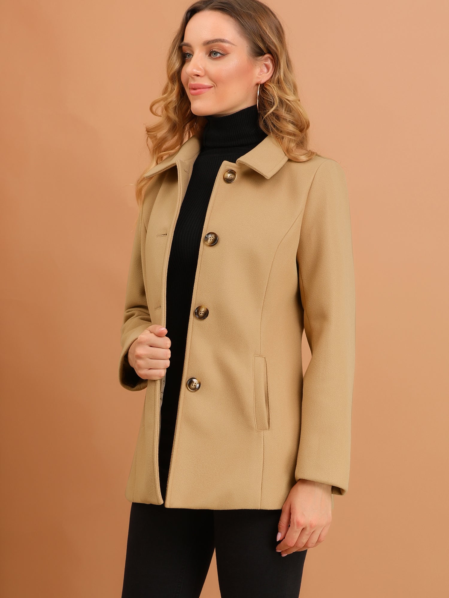 Work Office Winter Overcoat Single Breasted Point Collar Pea Coat