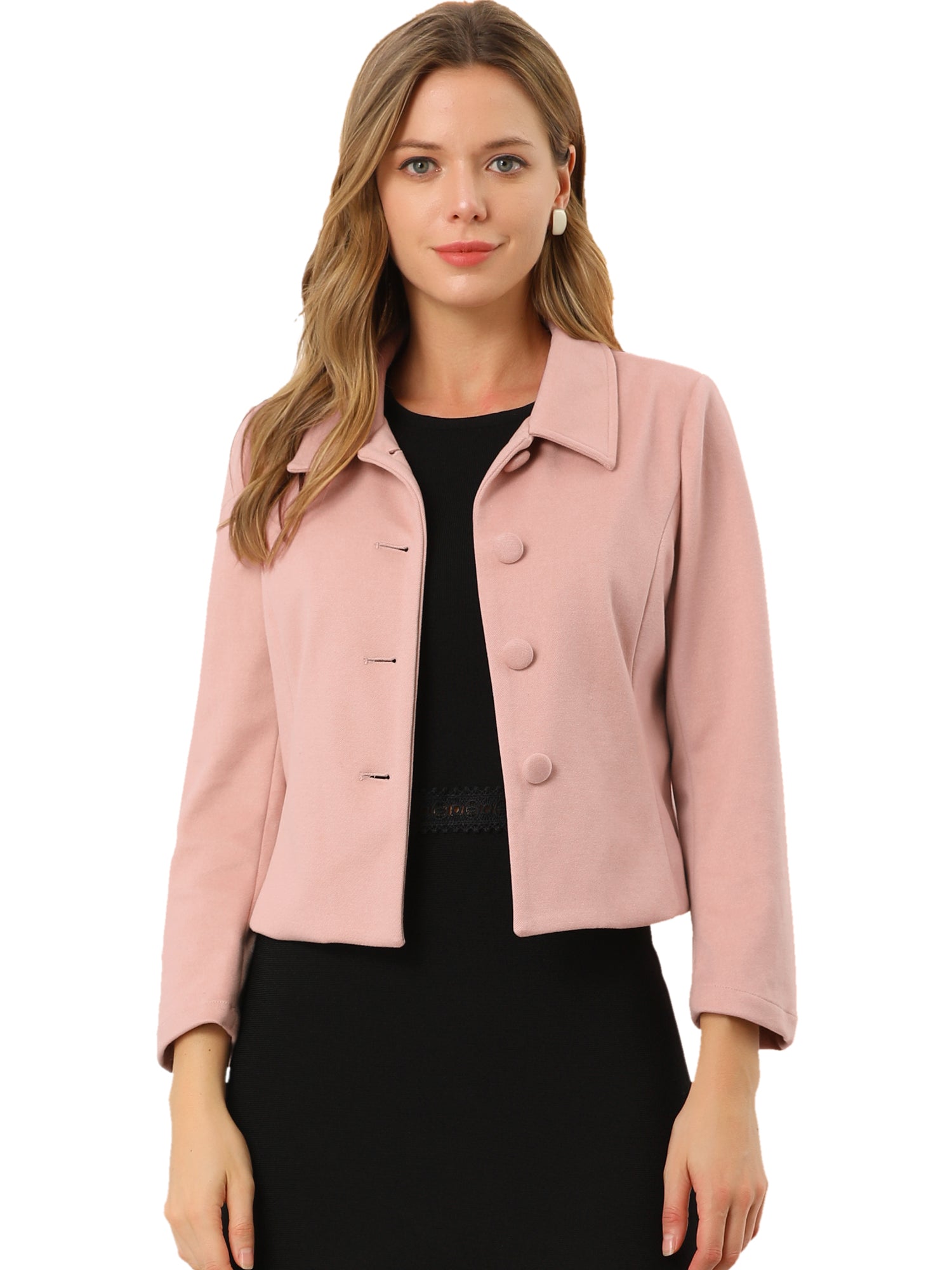 Pointed Collar Single Breasted Slant Pocket Cropped Pea Coat