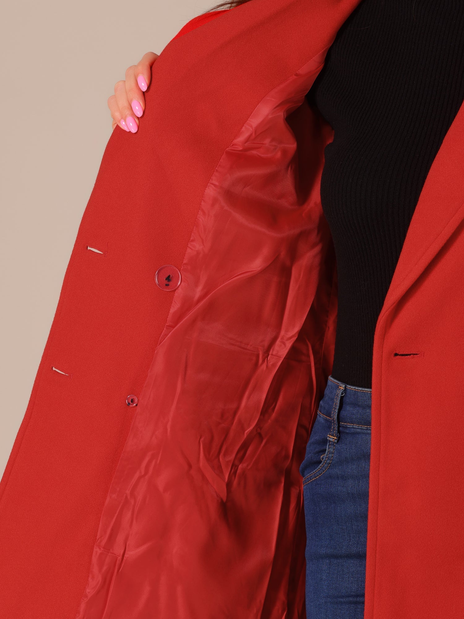 Notch Lapel Double Breasted Belted Mid Long Outwear Winter Coat