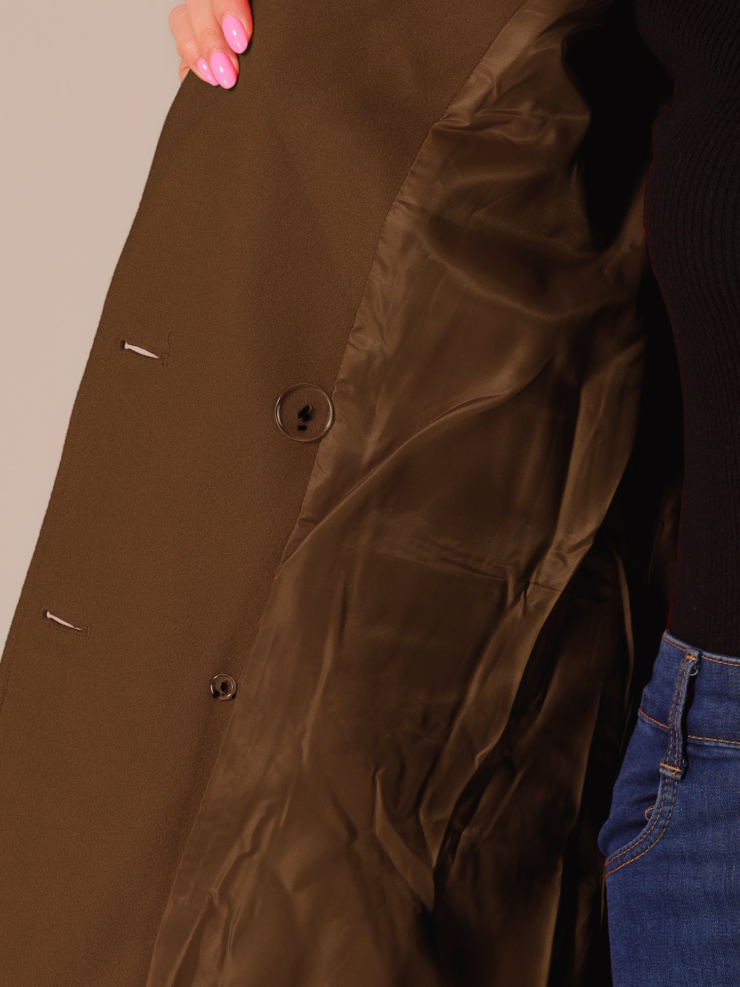 Notch Lapel Double Breasted Belted Mid Long Outwear Winter Coat