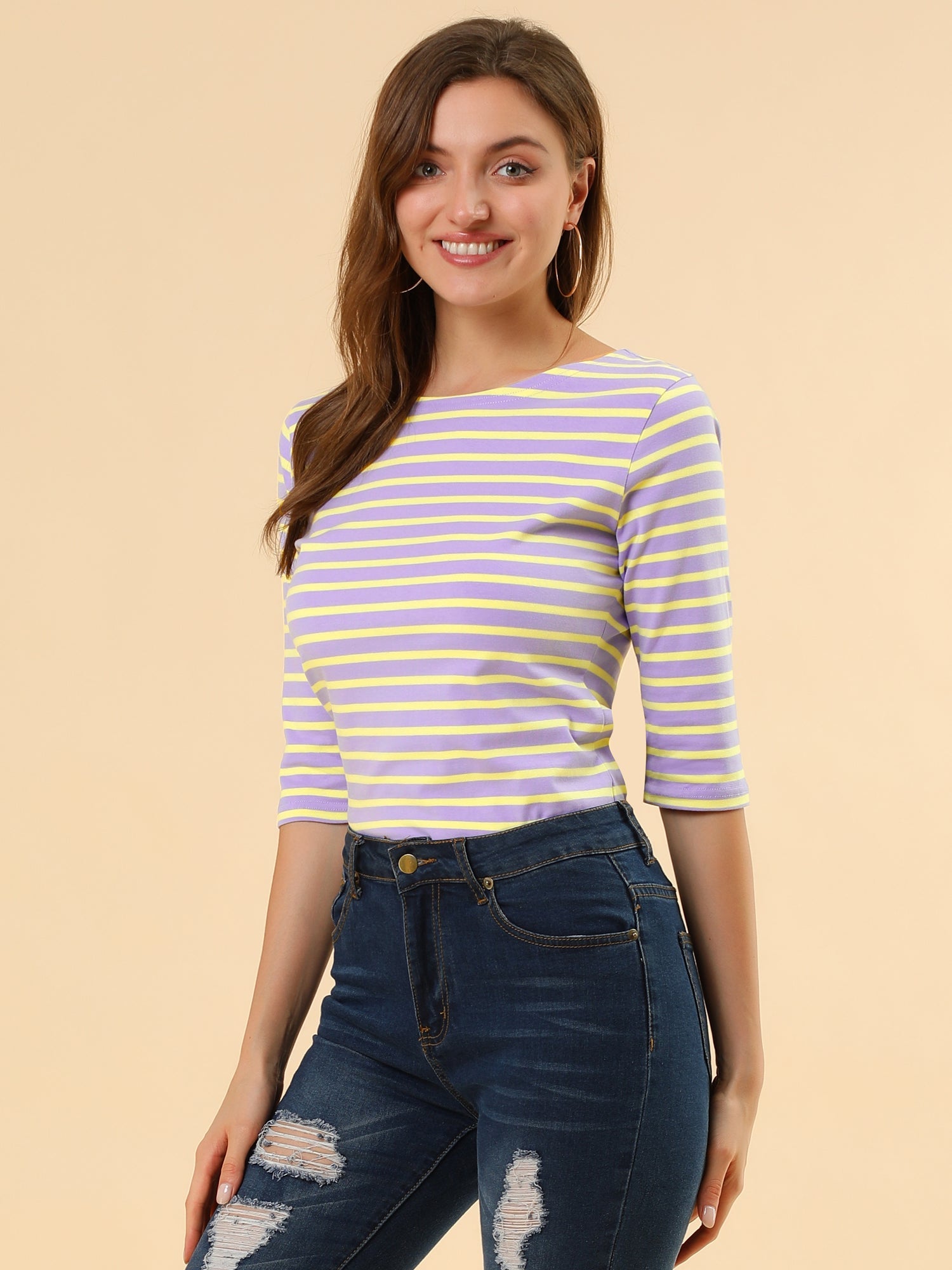 Halloween 3/4 Sleeve T-shirt Casual Boat Neck Slim Fit Tee