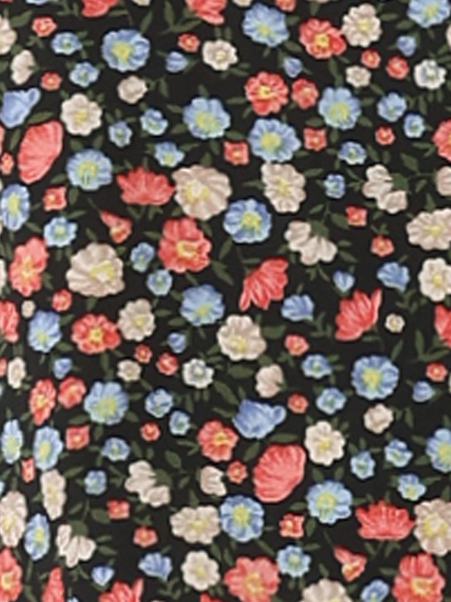 Floral Crew Neck Ruched Sleeve Casual Blouse