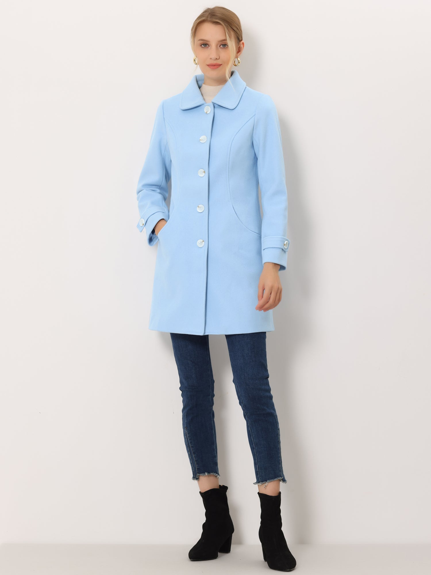 Winter Peter Pan Collar Mid-thigh A-line Single Breasted Pea Coat