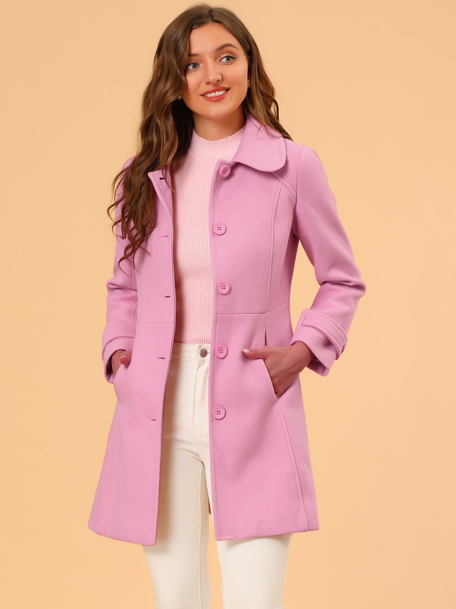 Peter Pan Collar Single Breasted Winter Outwear Buttoned Long Coat