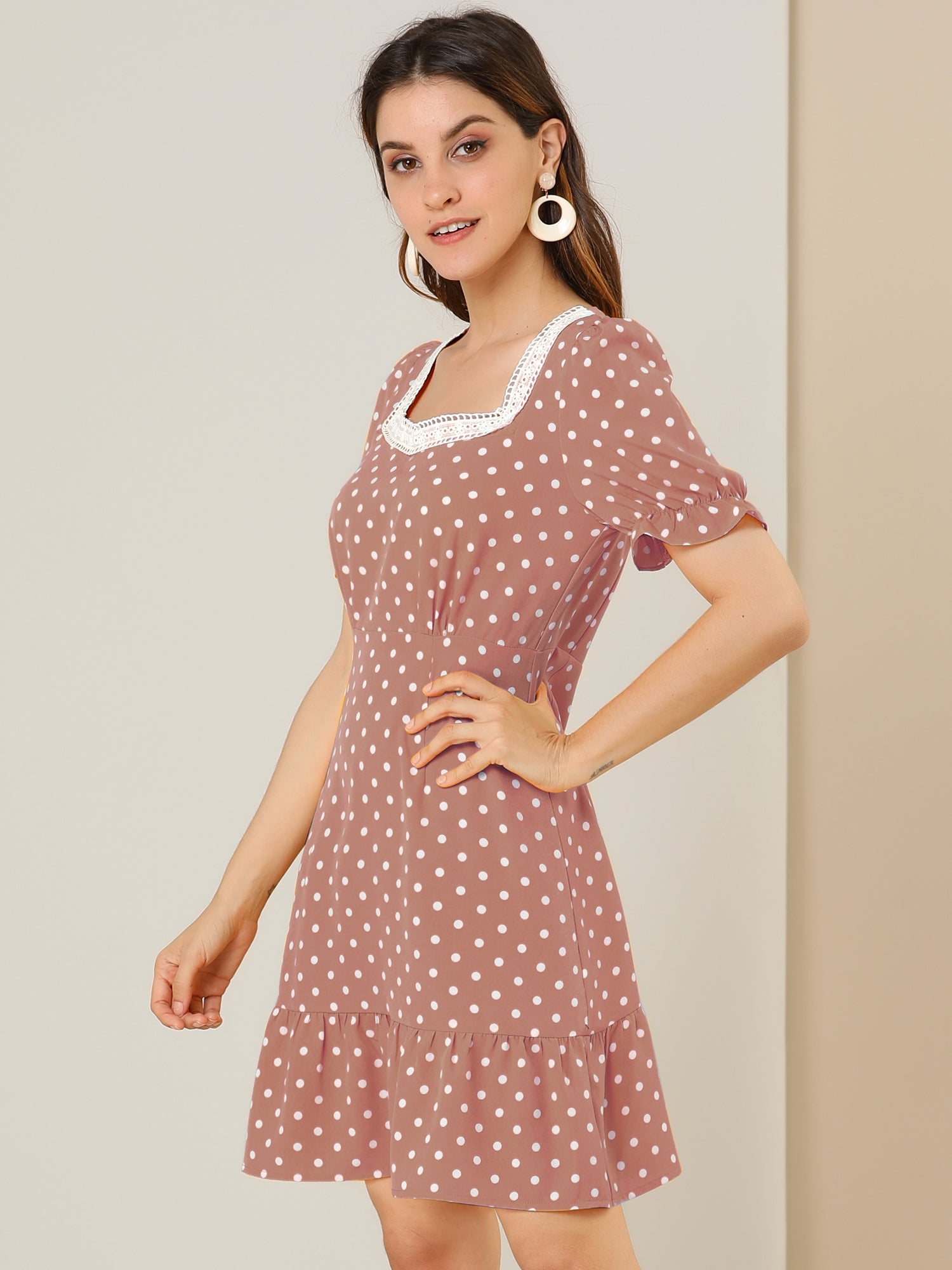Summer Sweetheart Neck Ruffled Hem Puff Short Sleeve Polka Dots Dress