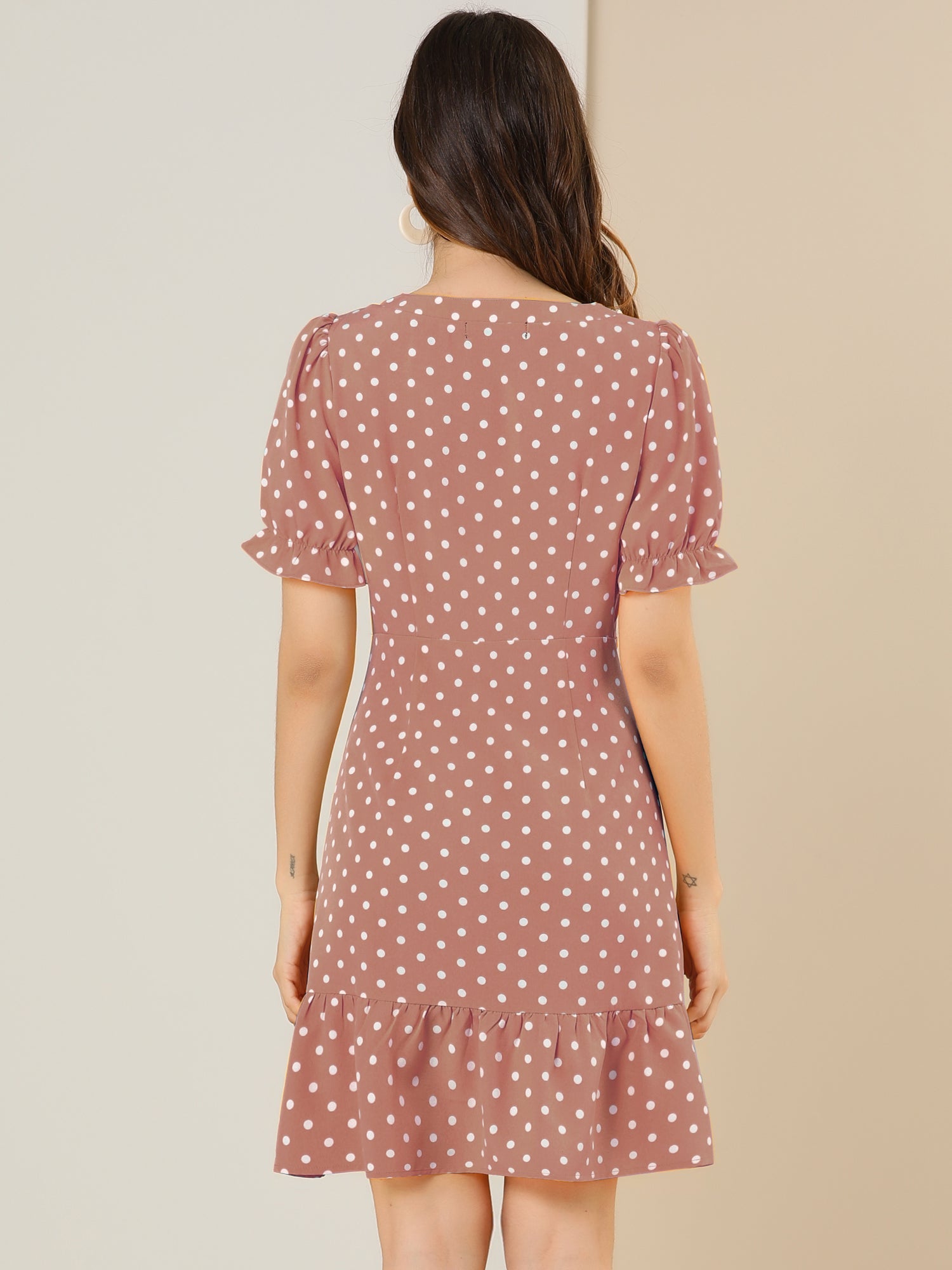Summer Sweetheart Neck Ruffled Hem Puff Short Sleeve Polka Dots Dress